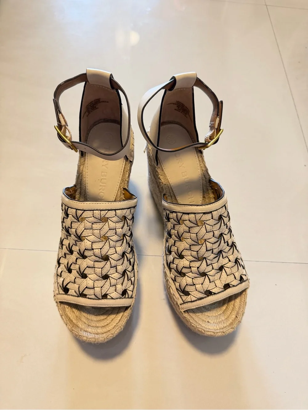 Tory Burch Cream Woven Espadrille Platform Wedge Sandals